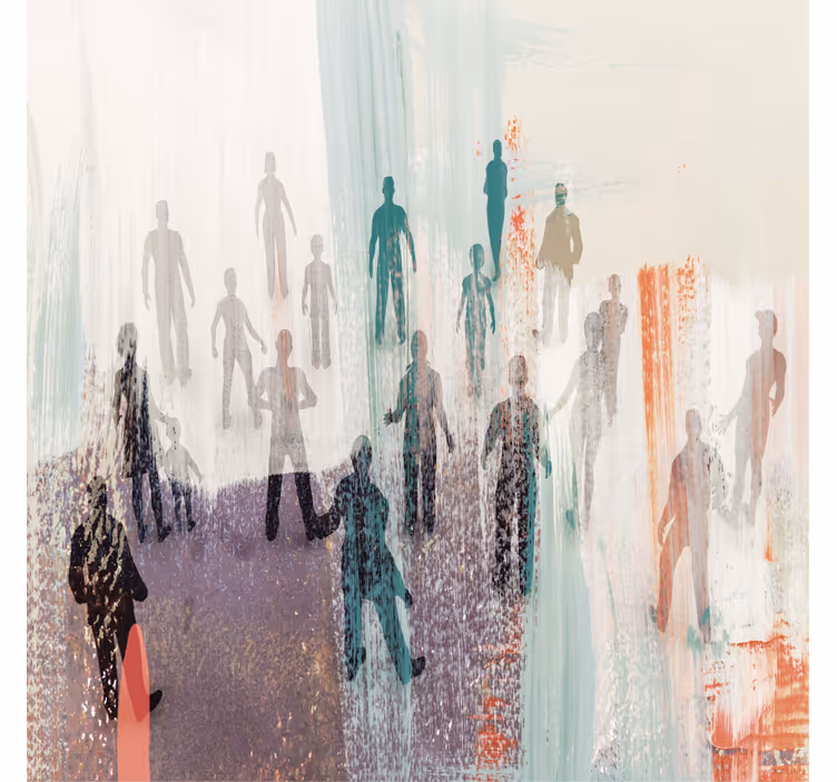 Living room roller blind abstract people painting - TenStickers