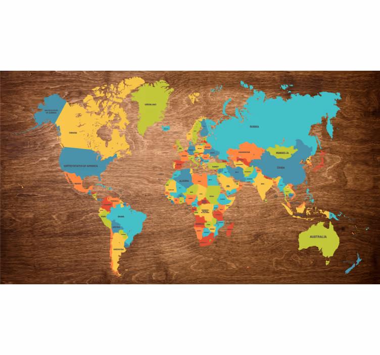 Children room roller blind wooden triptych world map - TenStickers