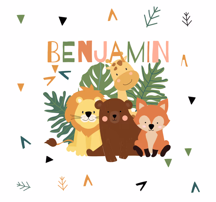 Cute wild animals with leaves children room roller blind - TenStickers
