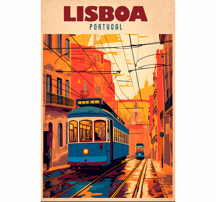 Retro roller blind lisbon tram design - TenStickers