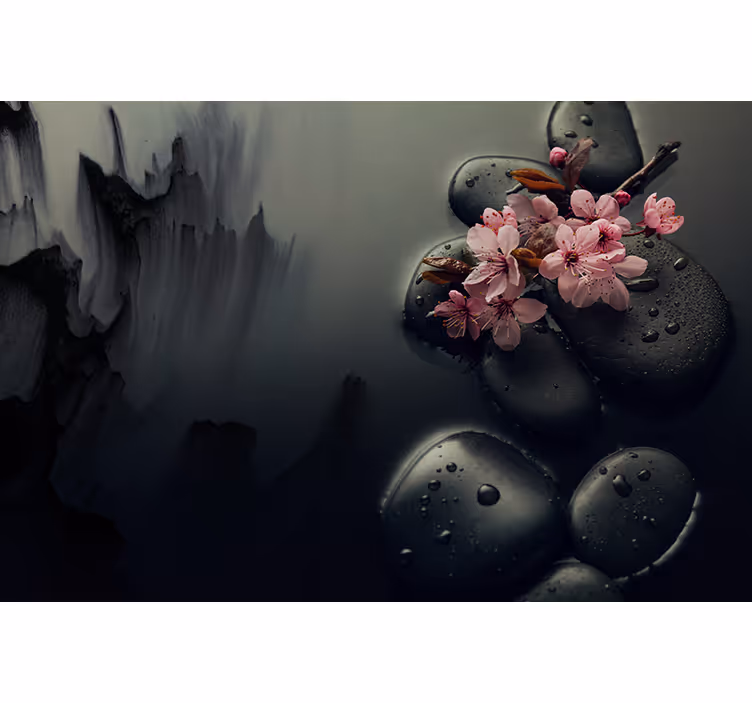 Bathroom roller blind elegant zen stone flowers - TenStickers