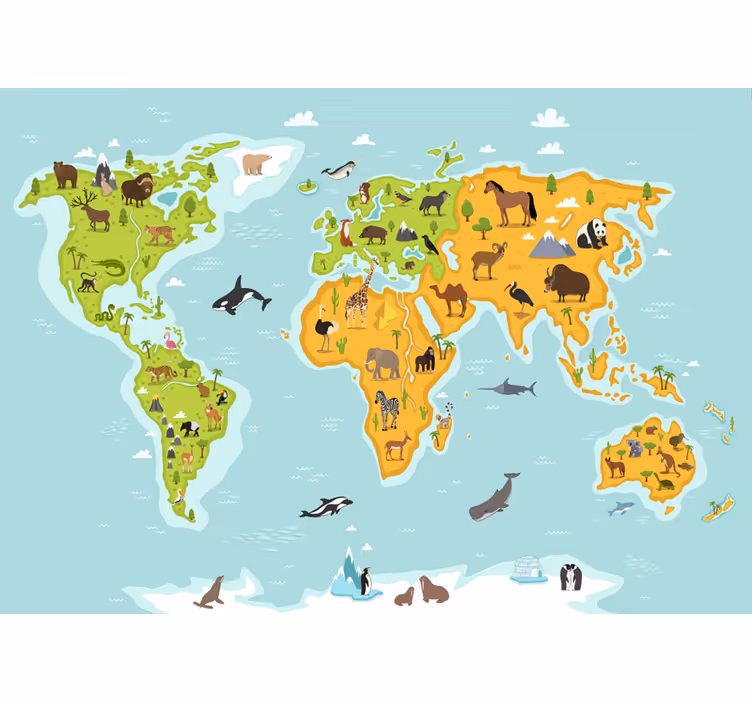 World map roller blind with fauna and flora design - TenStickers