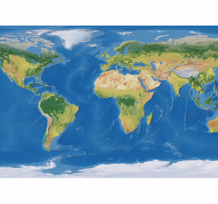 World map roller blind geographic realistic map - TenStickers