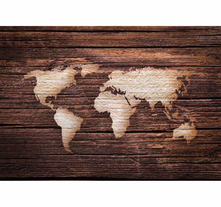World map roller blind in wooden brown design - TenStickers