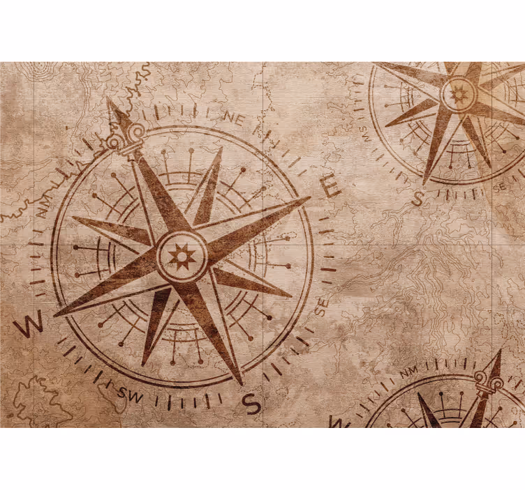 Rustic roller blind warm-toned vintage compass - TenStickers
