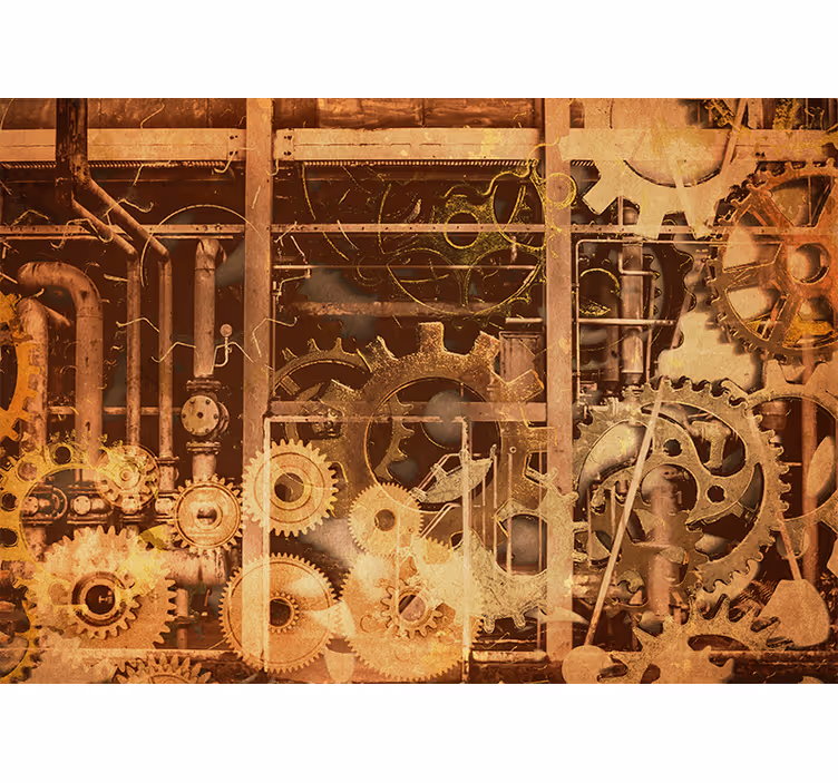 Rustic roller blind retro 3d industrial pipes gold - TenStickers
