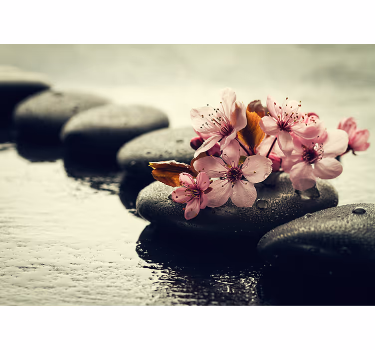Zen roller blind pebbles floral serenity - TenStickers