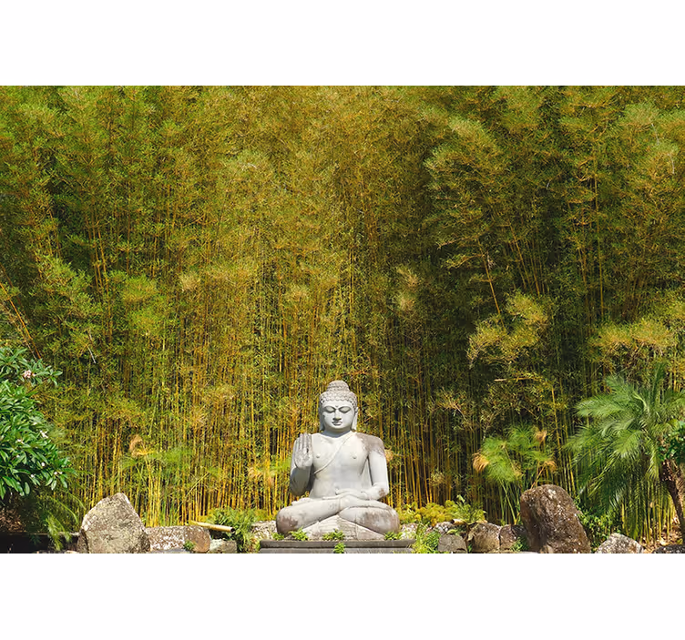 Zen roller blind gray buddha gazing at green nature - TenStickers