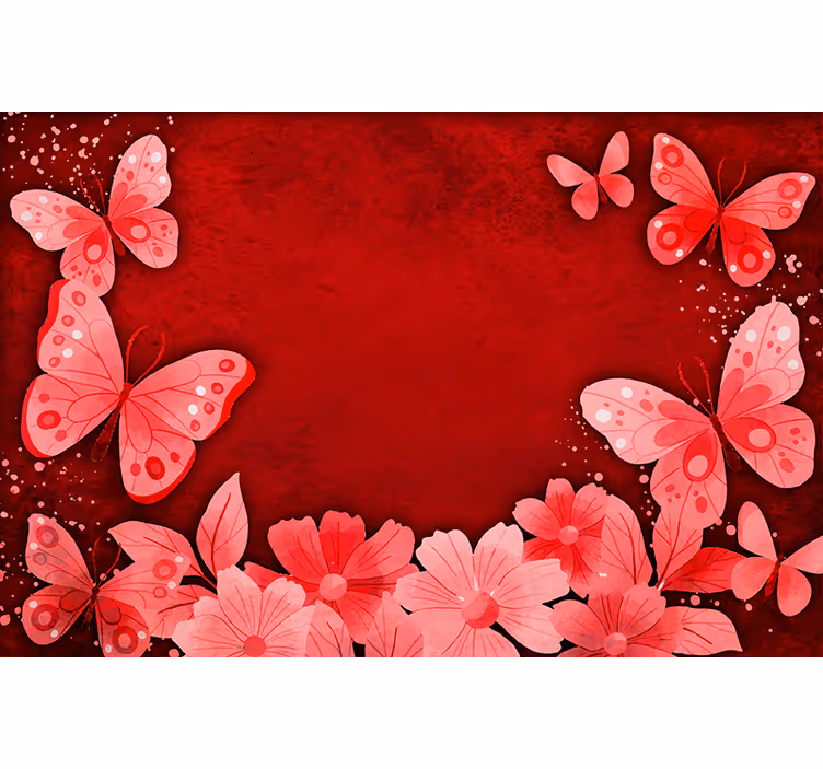 Red roller blind with floral and butterfly design - TenStickers