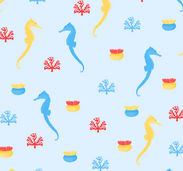 Teenage bedroom roller blind with seahorse and coral - TenStickers