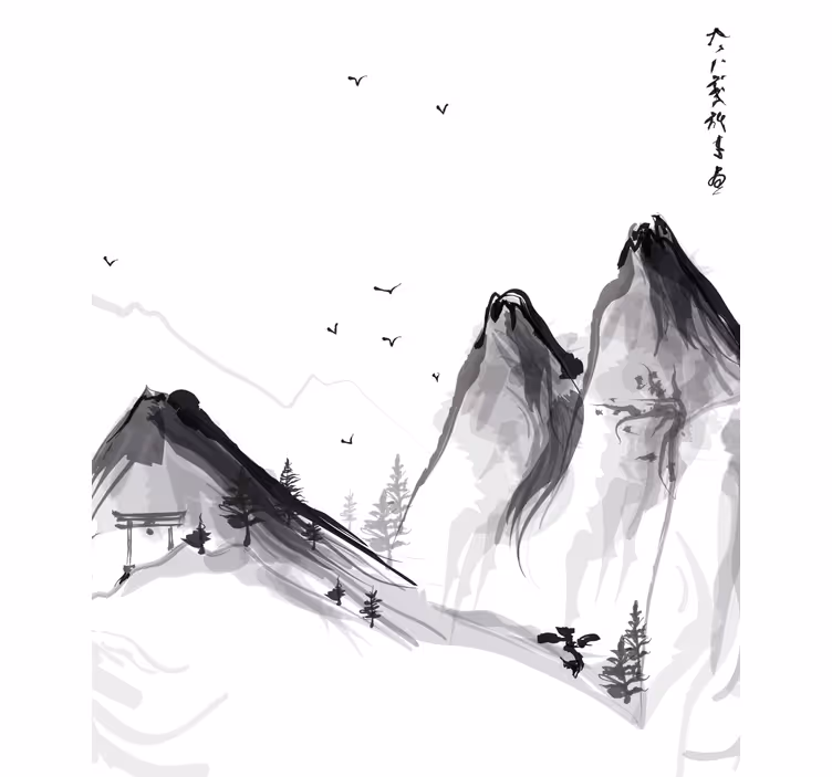Japanese winter with mountains living room roller blind - TenStickers