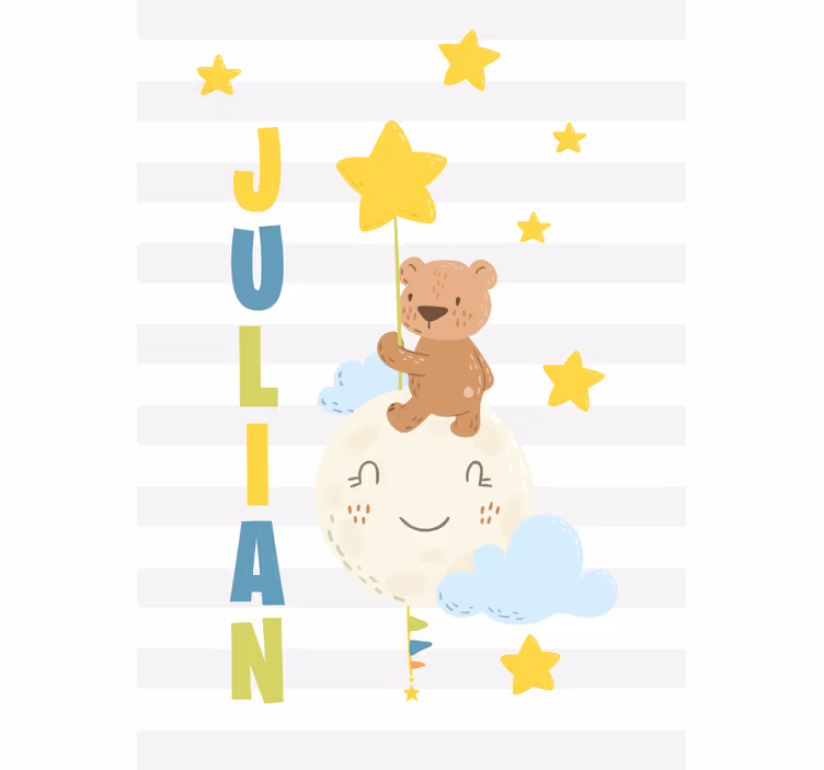 Bear holding star with name children room roller blind - TenStickers