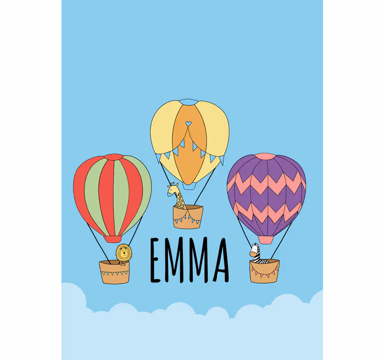Balloon adventure with name children room roller blind - TenStickers
