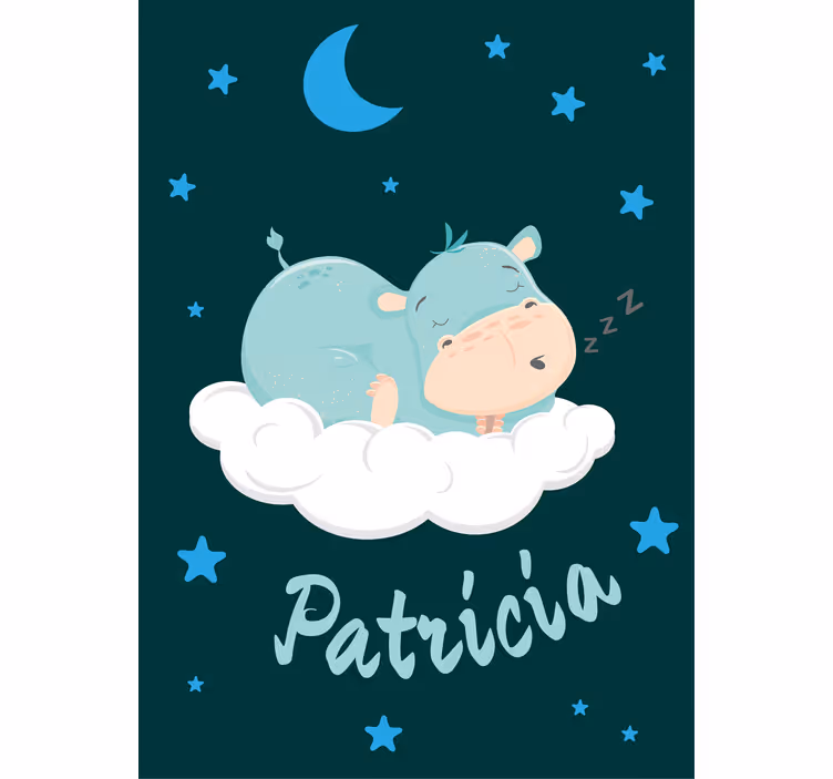 Hippo dream with name nursery roller blind - TenStickers