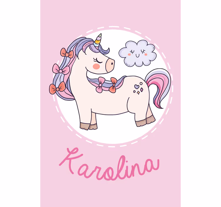 Pink unicorn with name Custom printed blind - TenStickers