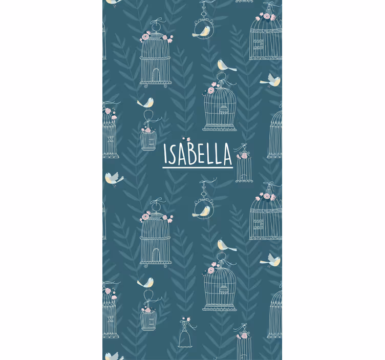 Blue birdcages with name children room roller blind - TenStickers