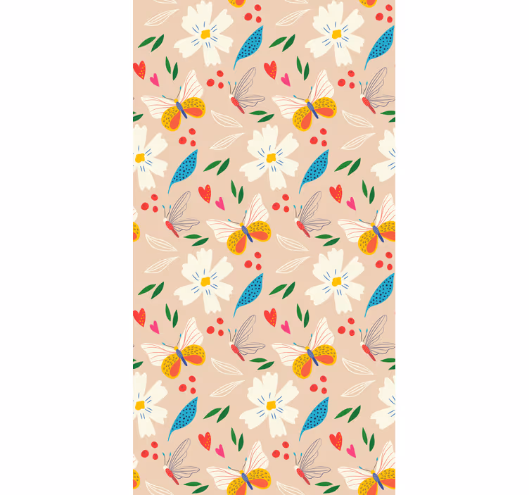Beige floral pattern butterfly roller blind - TenStickers