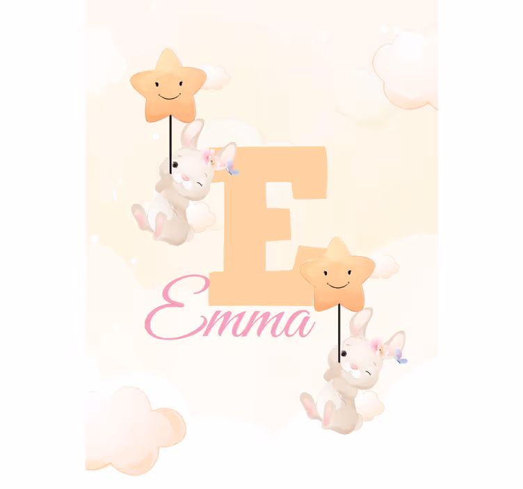 Bunnies with stars with name children room roller blind - TenStickers