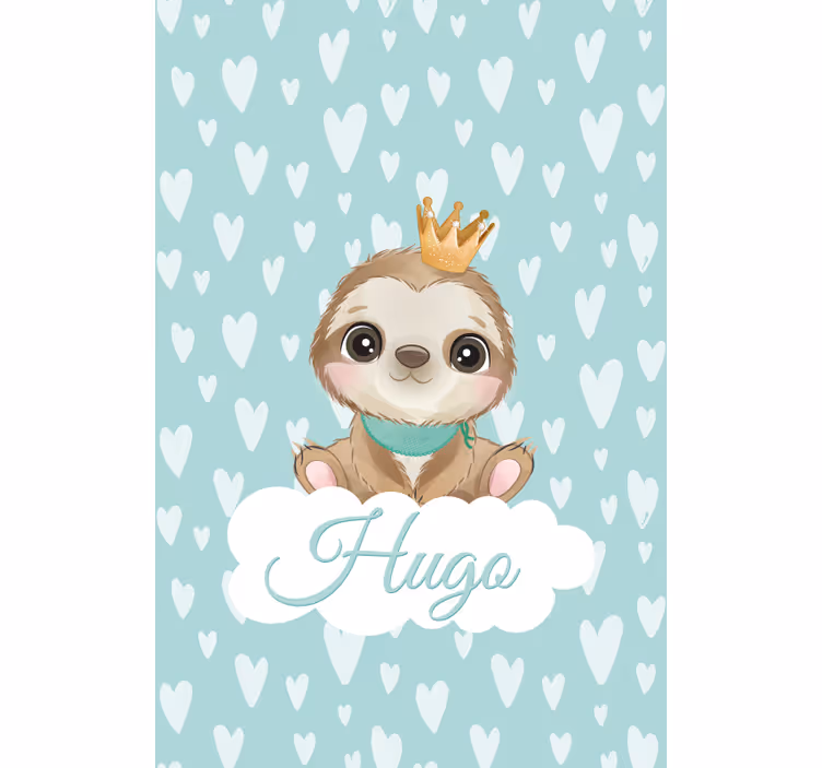 Sloth with crown and name children room roller blind - TenStickers