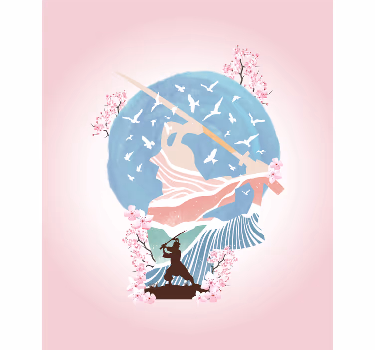 Elegant Samurai Silhouette art roller blind - TenStickers