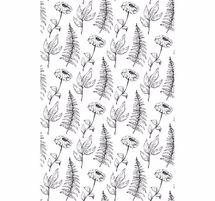 Flowers and plants roller blind in floral monochrome design - TenStickers