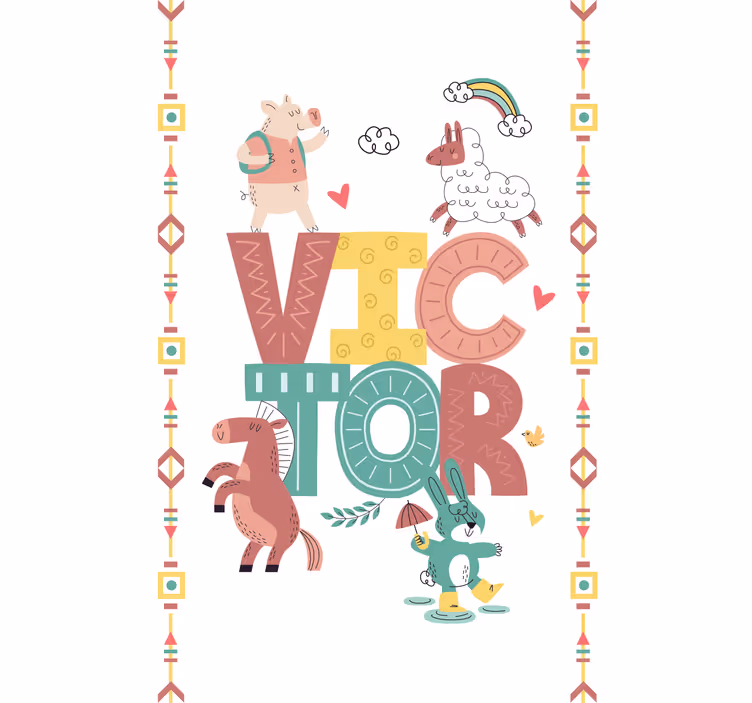 Boho animals with name children room roller blind - TenStickers