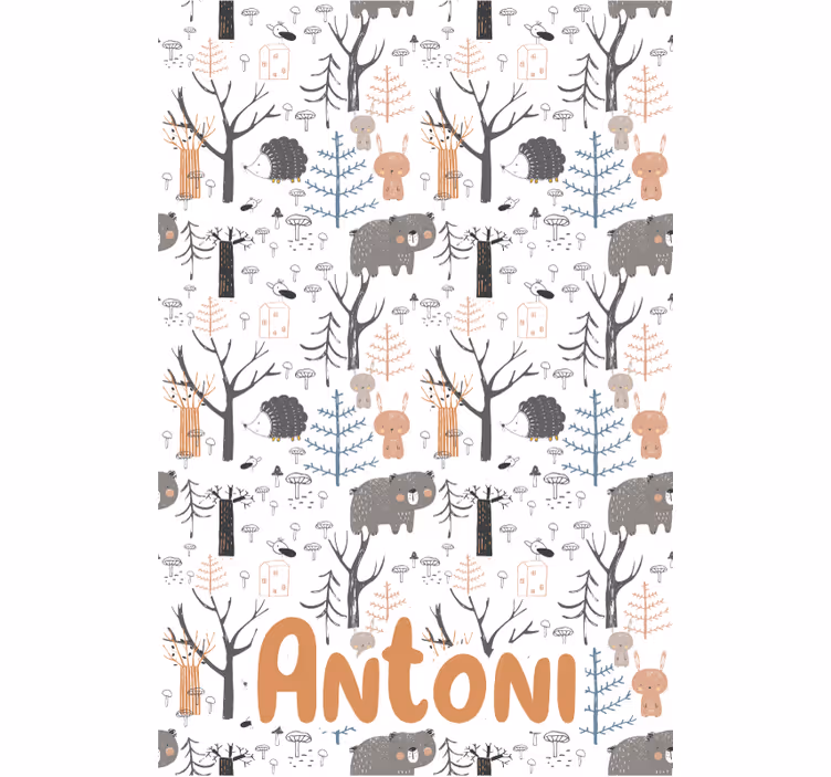 Nordic animals with name children room roller blind - TenStickers