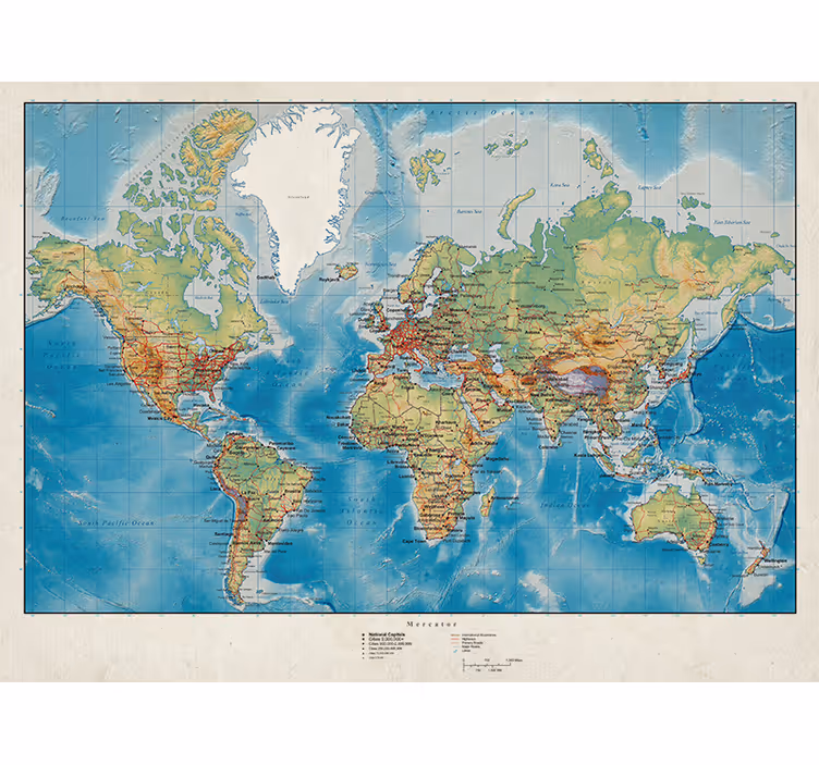 Mercator world map window shade - TenStickers