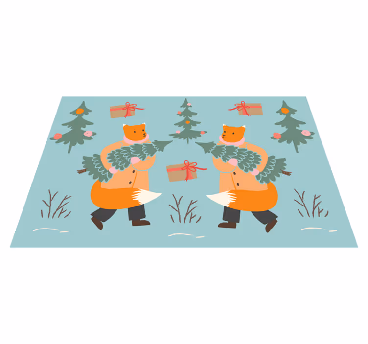 Christmas placemat festive fox with tree - TenStickers