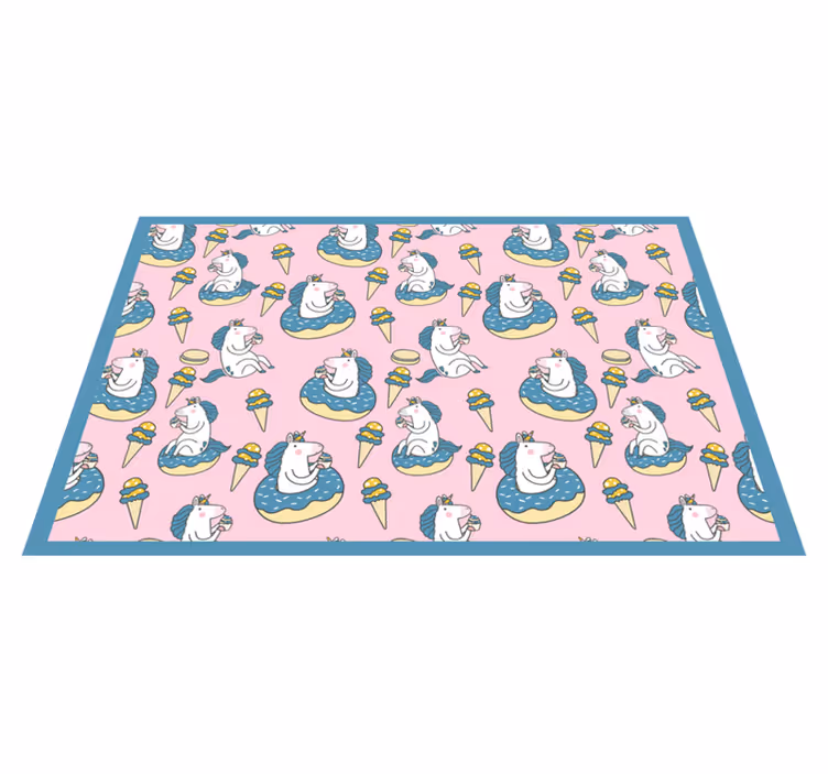 Children placemat unicorns savoring ice cream - TenStickers