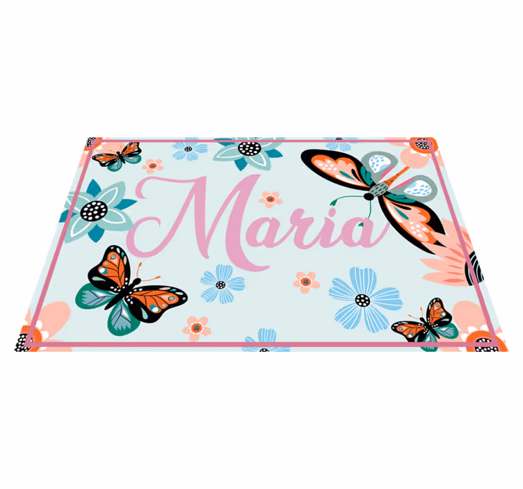 Flower and butterflies with name rectangular placemats - TenStickers