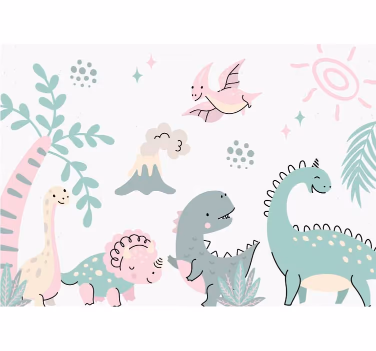 Pastel dinosaurs  nursery mural - TenStickers
