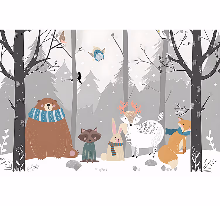 forest animals cartoon nursery mural - TenStickers
