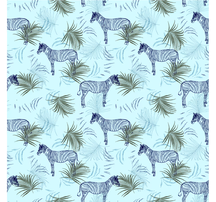 Africa wall mural zebra blue palm design - TenStickers