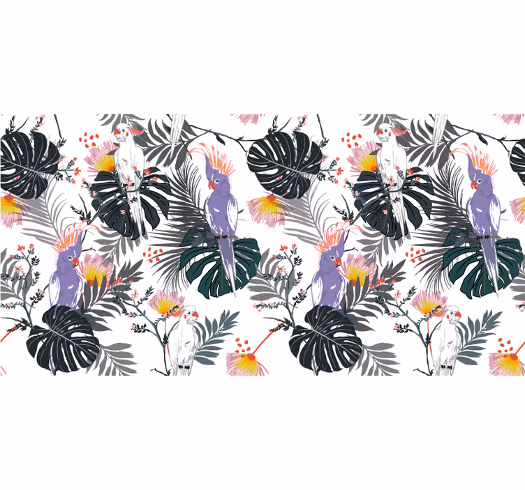 Jungle wall mural red and purple parrots leaves - TenStickers