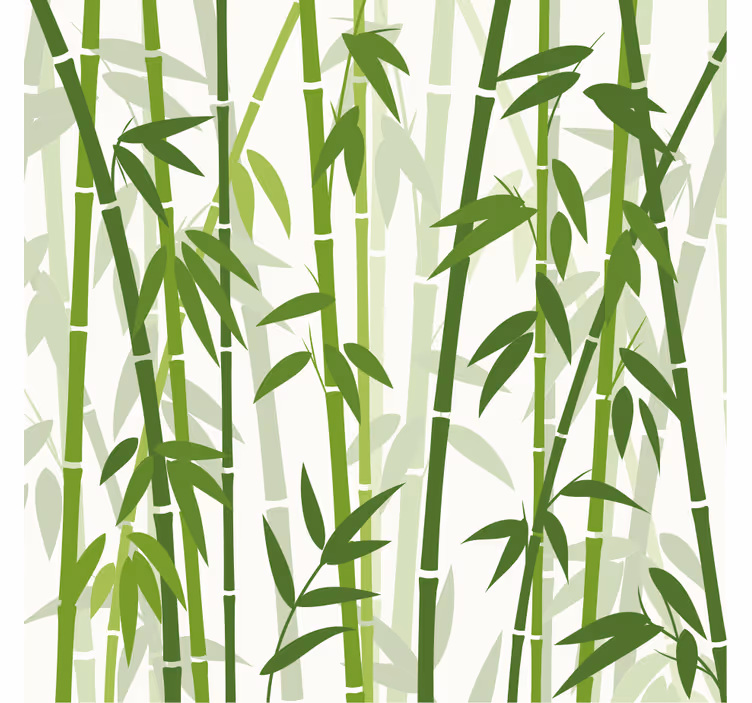 Bathroom mural featuring green bamboo sticks and leaves - TenStickers