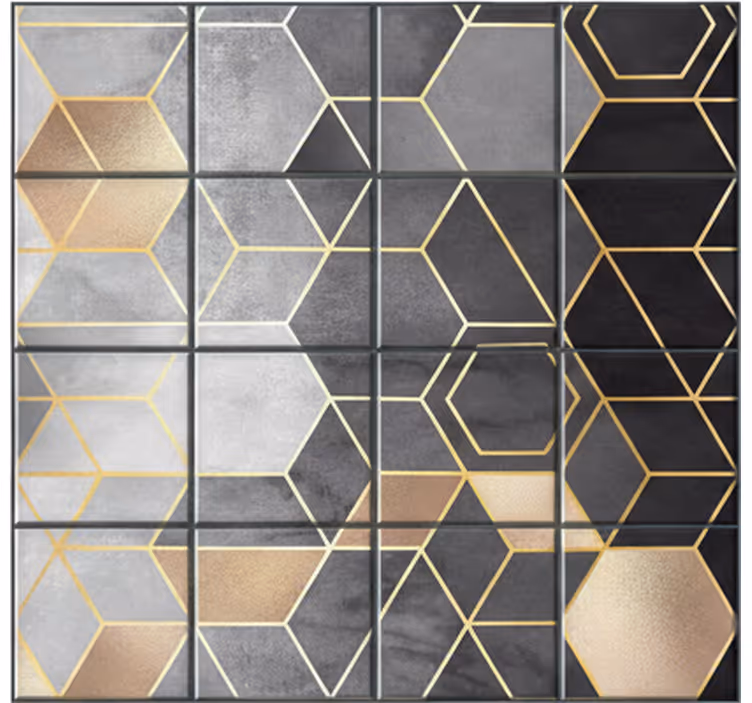 Bathroom mural in black and grey hexagons - TenStickers