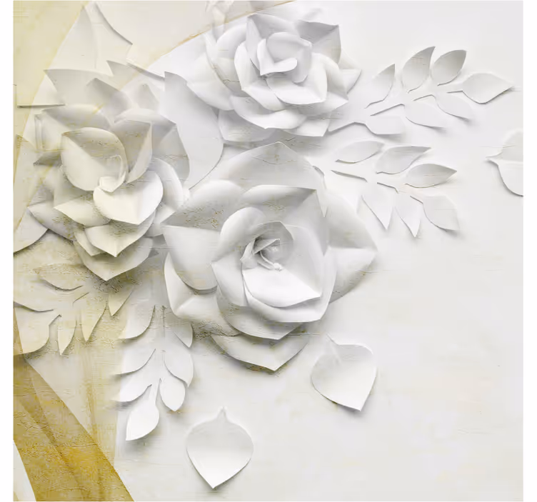 Bathroom mural of elegant golden and white flowers - TenStickers