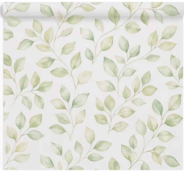 Bathroom mural with white background and leaves - TenStickers