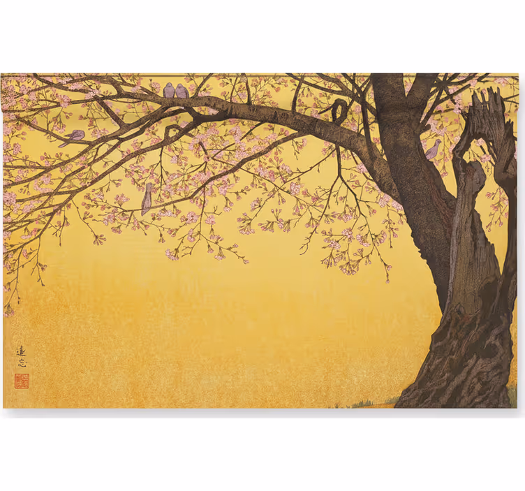 Bathroom mural japanese tree on yellow background - TenStickers