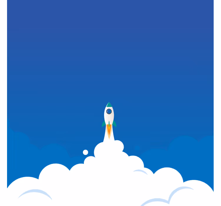Blue wall mural cartoon rocket launching to space - TenStickers