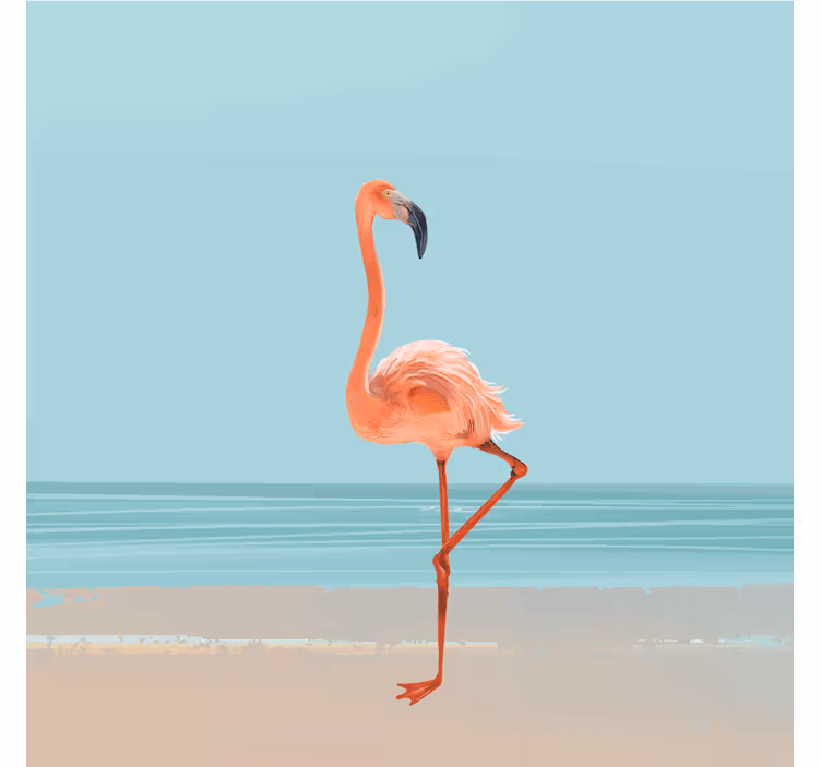 Blue wall mural flamingo print on sand - TenStickers