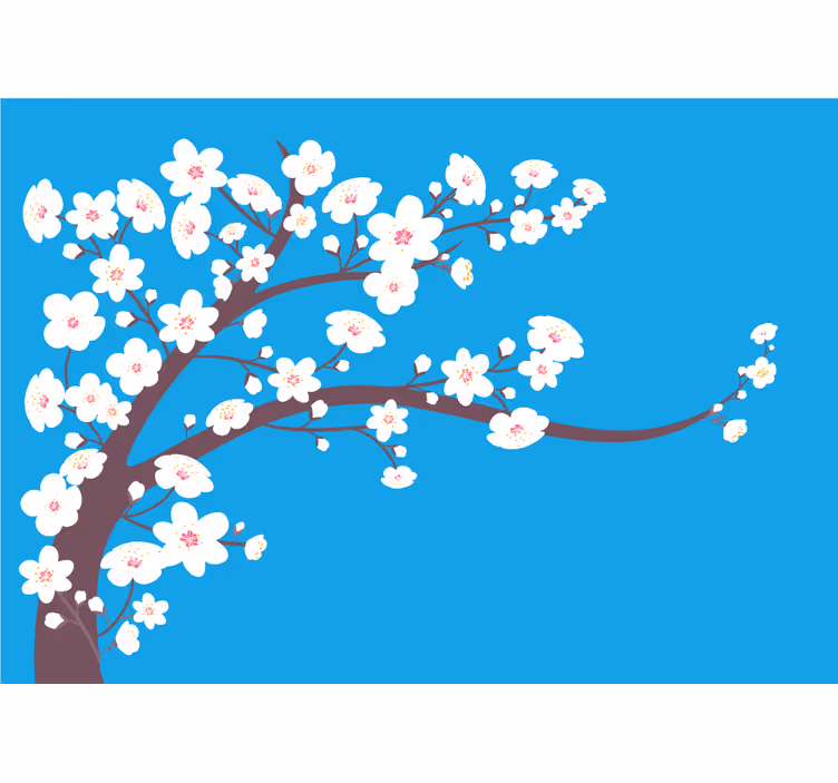 Blue wall mural with white flowers on blue background - TenStickers