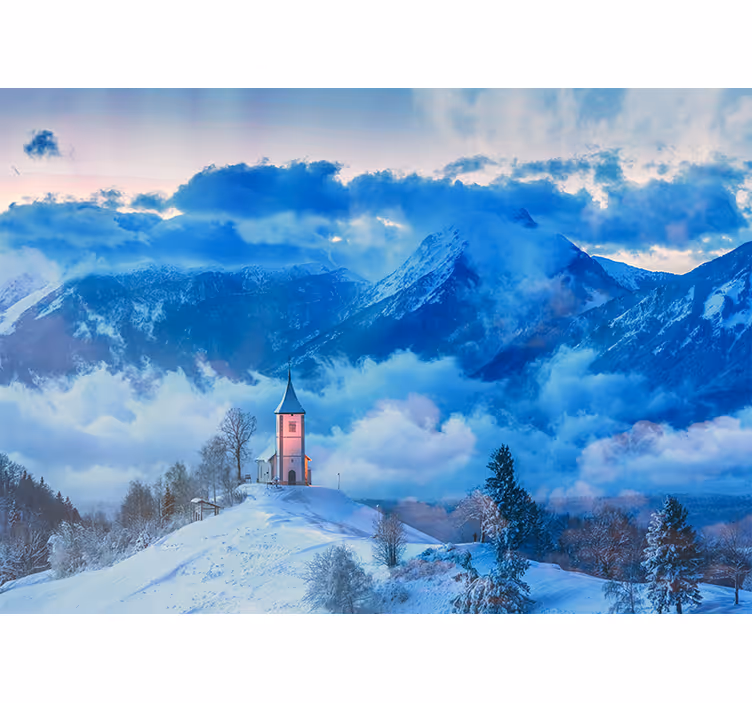 Blue wall mural snowy mountains and fog - TenStickers