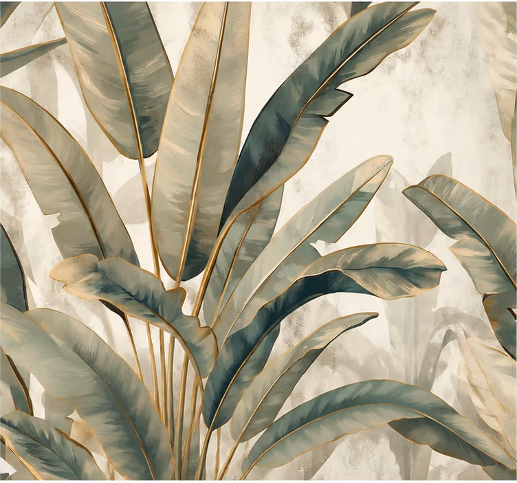 Nature wall mural with jungle leaves and sand texture - TenStickers