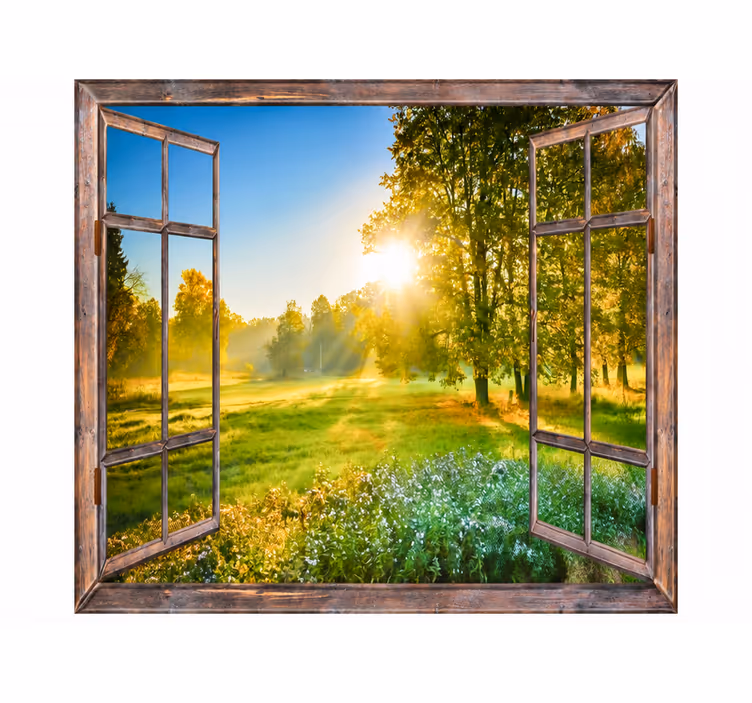 Nature wall mural with window view - TenStickers