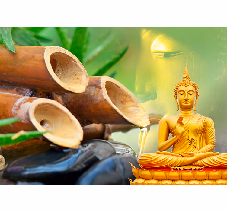 Golden Buddha with water buddha wall Mural - TenStickers