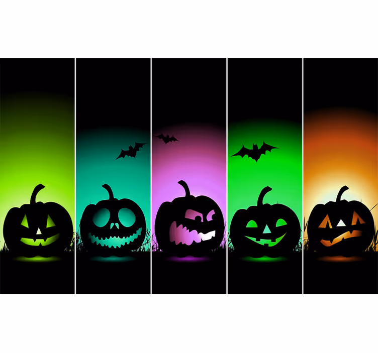 Halloween mural of jack-o'-lantern faces - TenStickers