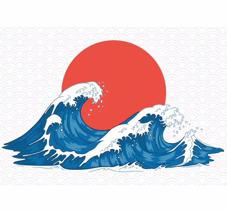 japanese wave vintage sea water wall mural - TenStickers