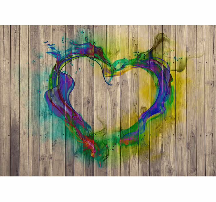 Green wood texture with heart Wood Wall Mural - TenStickers